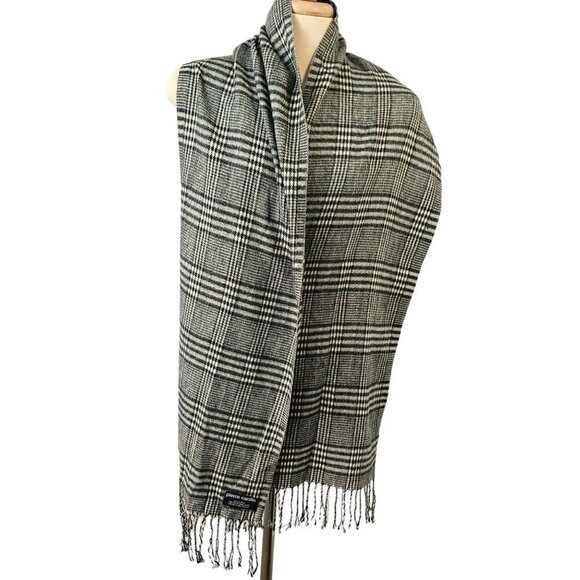 1970s Pierre Cardin Scarf Black White Plaid 72 in X 12.5 in Rectangle Unisex - Picture 5 of 6